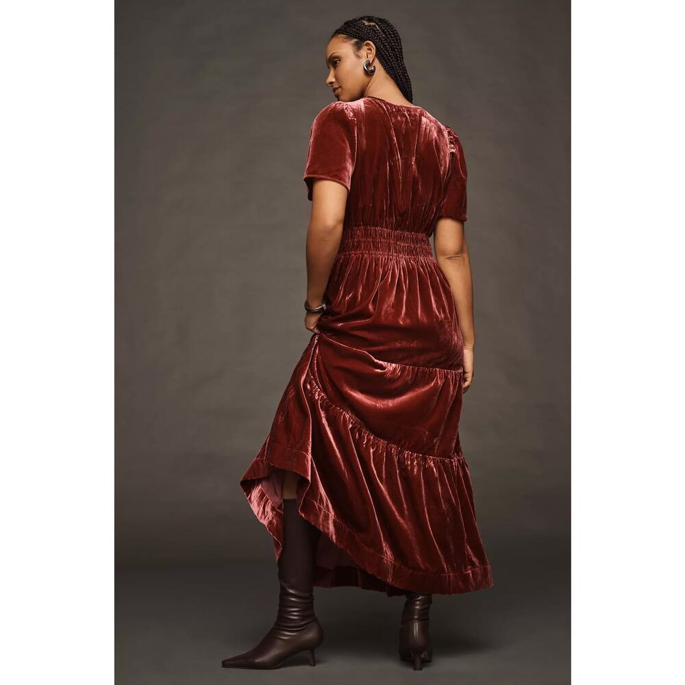 nwt by ANTHRPOLOGIE sz 2X Somerset Maxi Dress: Velvet Edition in raspberry - Picture 3 of 4